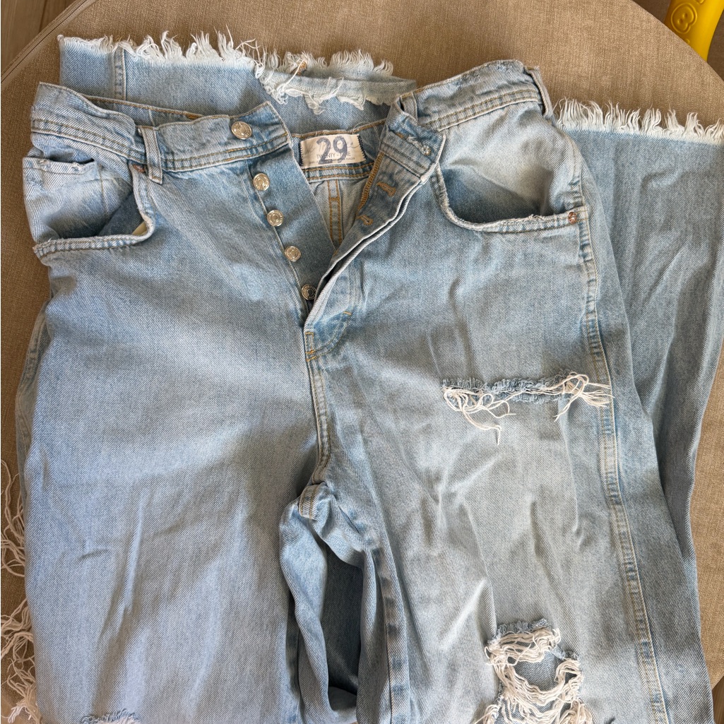 Free People Light Blue Distressed High-Waist Xxtra Wide Leg Jeans